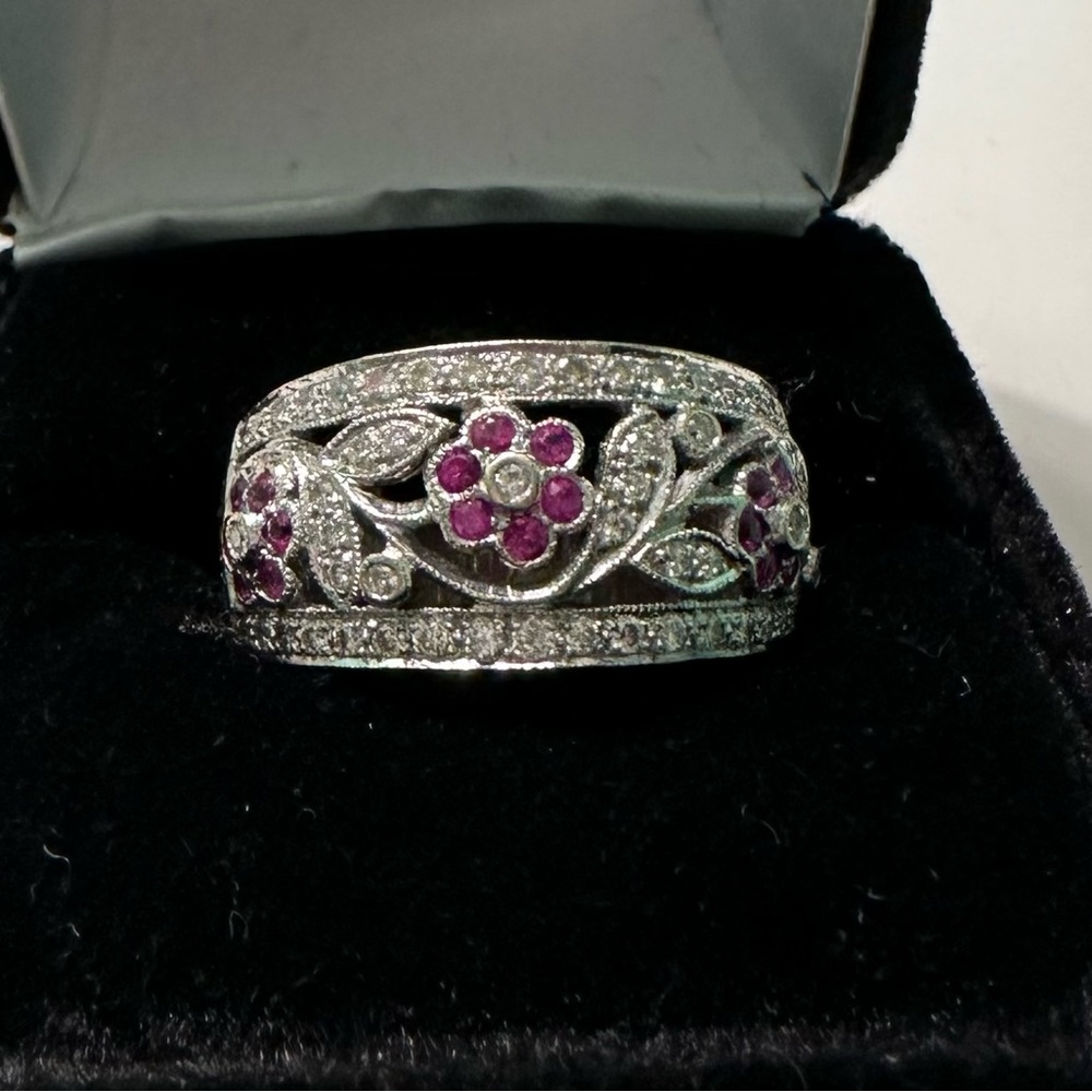 Levian 18k Diamond and Ruby Flower Ring